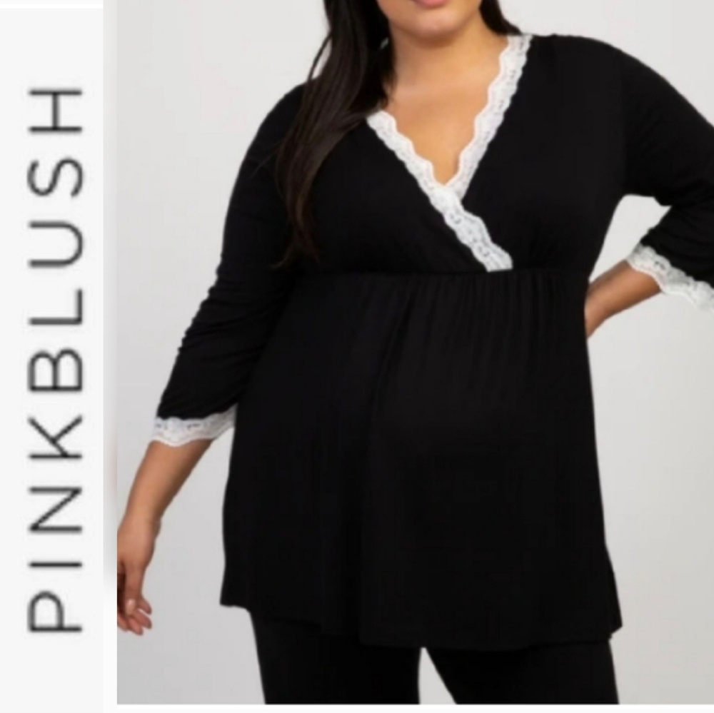 Pinkblush Blackace Trim Maternity Pajama Top